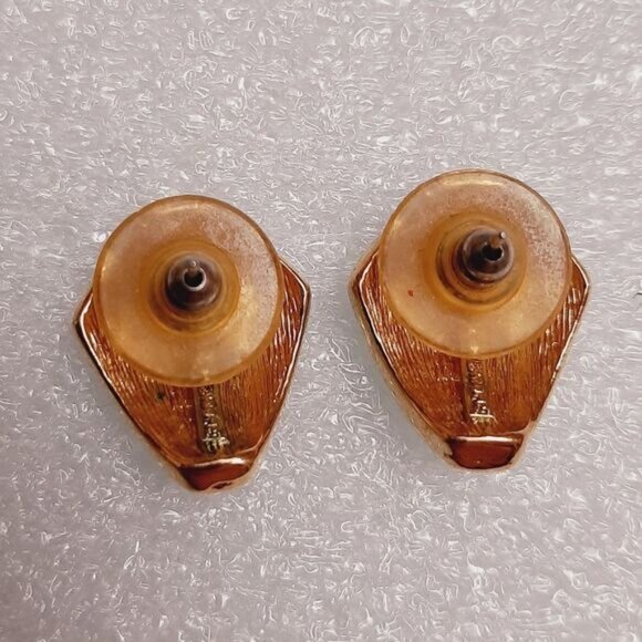 VENDOME Signed Vintage Turquoise Blue Enamel Post Earrings & Rhinestones Jewelry - Picture 8 of 14